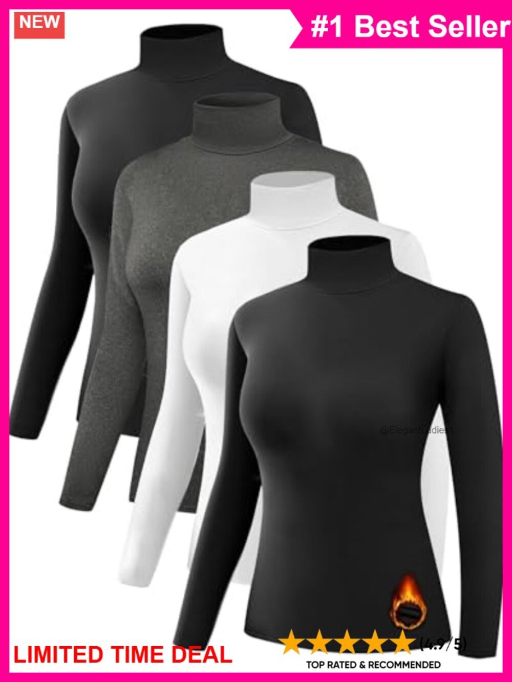 Women's Thermal Turtleneck Shirts Fleece Lined Base Layer Winter